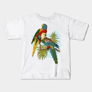 Two Colorful Parrots Tropical Plant Illustration Kids T-Shirt